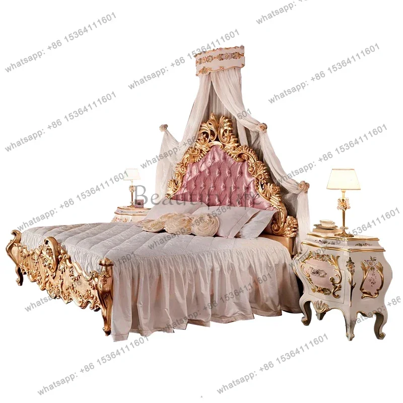 European Solid Wood Bed Double Comfortable Luxury Italian High Quality Bed Solid Wood Wedding Princess Beliche Salon Furniture