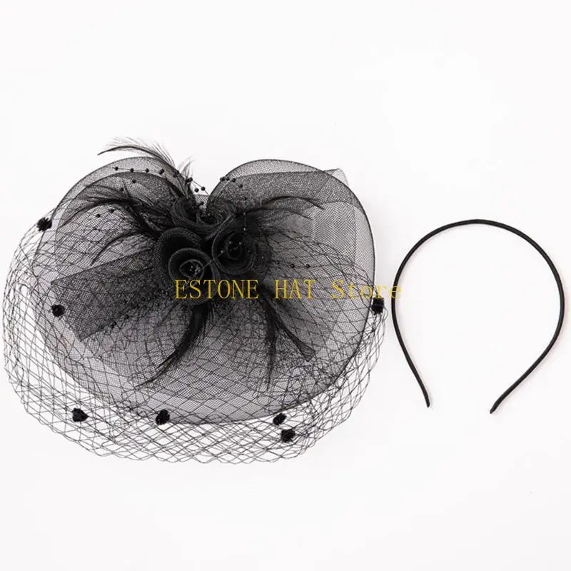 49MF ALEGANT FASCINATOR HAT HAPBOX HAT للنساء كوكتيل شاي حفلة رئيسية رائعة رائعة لحفل الزفاف