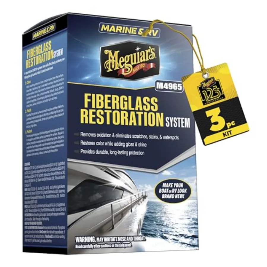 

M4965 Marine/RV Fiberglass, 3-Piece Marine Fiberglass Repair Kit Featuring Oxidation Remover for Boat Care Plus Boat Polish and
