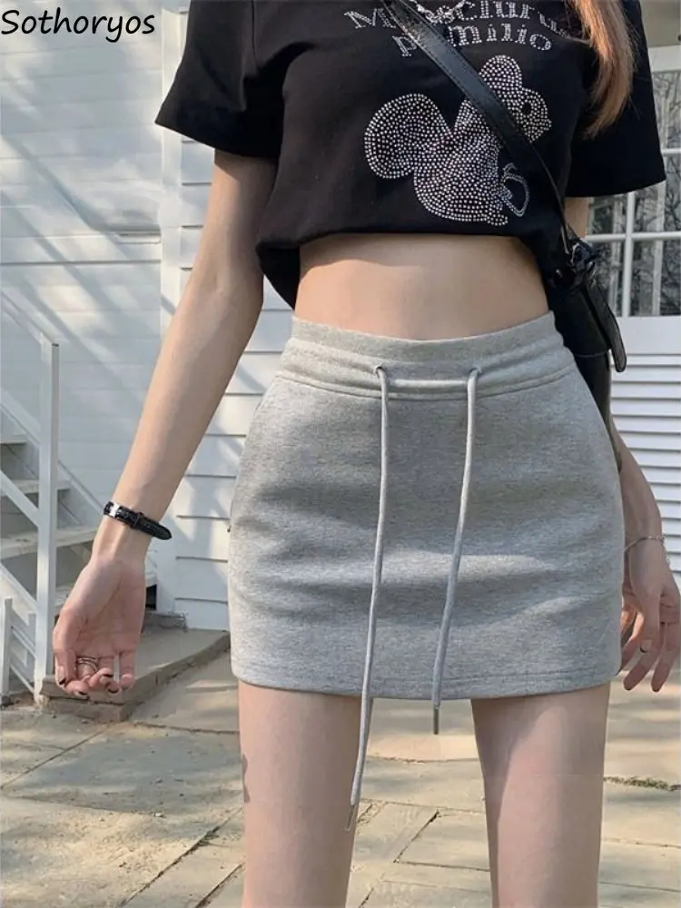 

Skirts Women Drawstring Summer All-match Sporty Mini Chic Daily Solid Korean Style Sexy Ladies Streetwear Elegant Empire Trendy