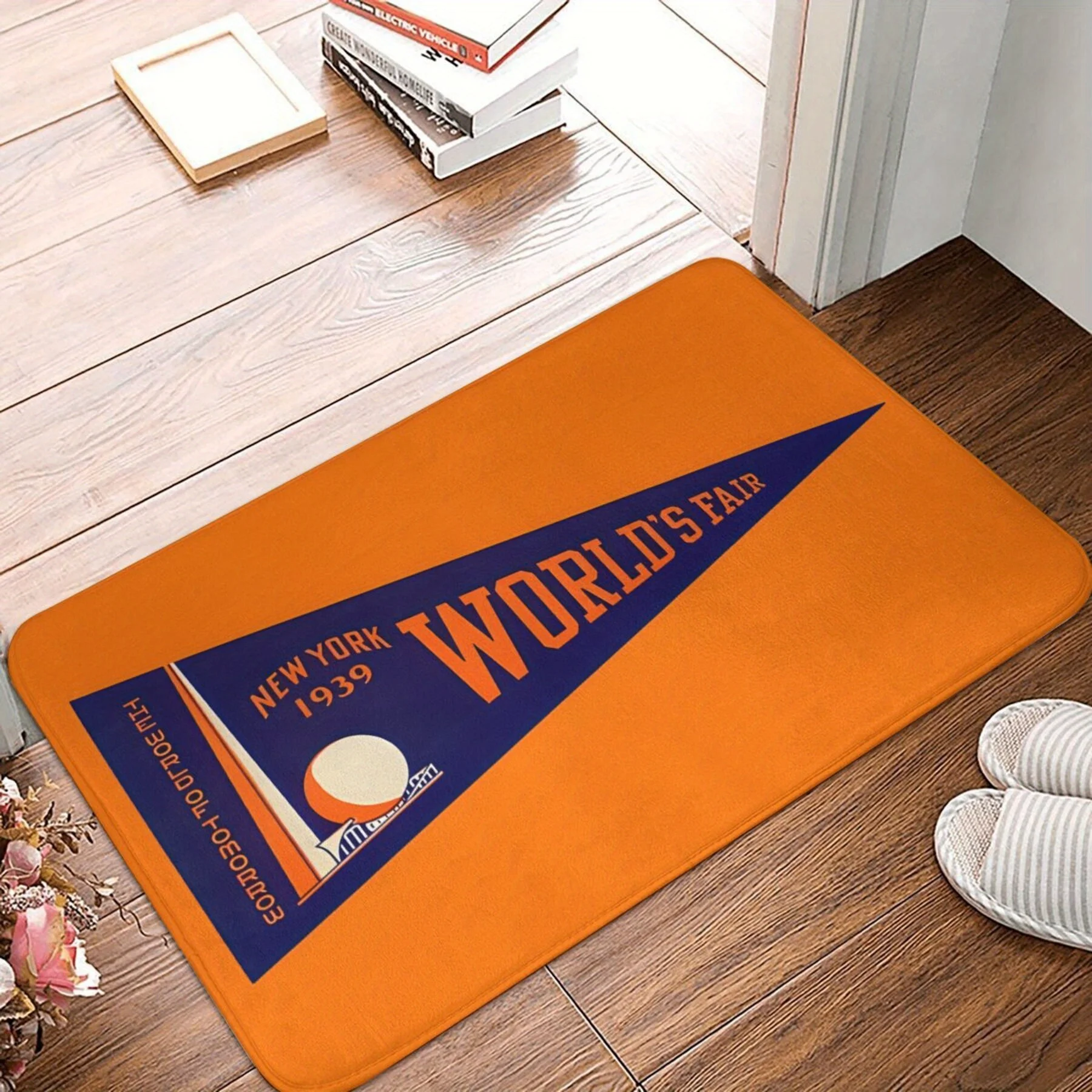 1pcs 1939 NY World’s Fair Vintage Pennant Doormat Orange Blue Retro Design Non Slip Washable Floor Mat 40x60cm