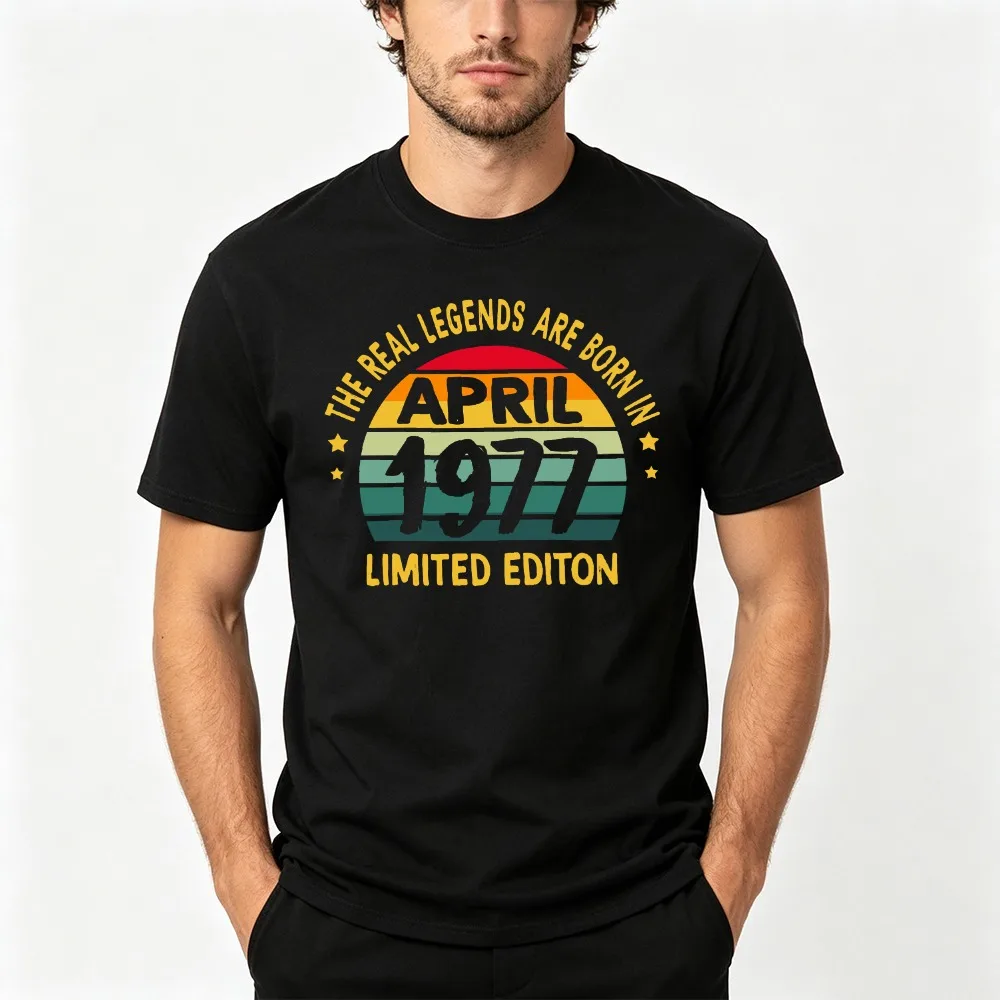 Retro Vintage April 1977 Limited Edition T-Shirt Men The Real Legends Are Born in 1977 Short Sleeve 49th Birthday Gift Tee