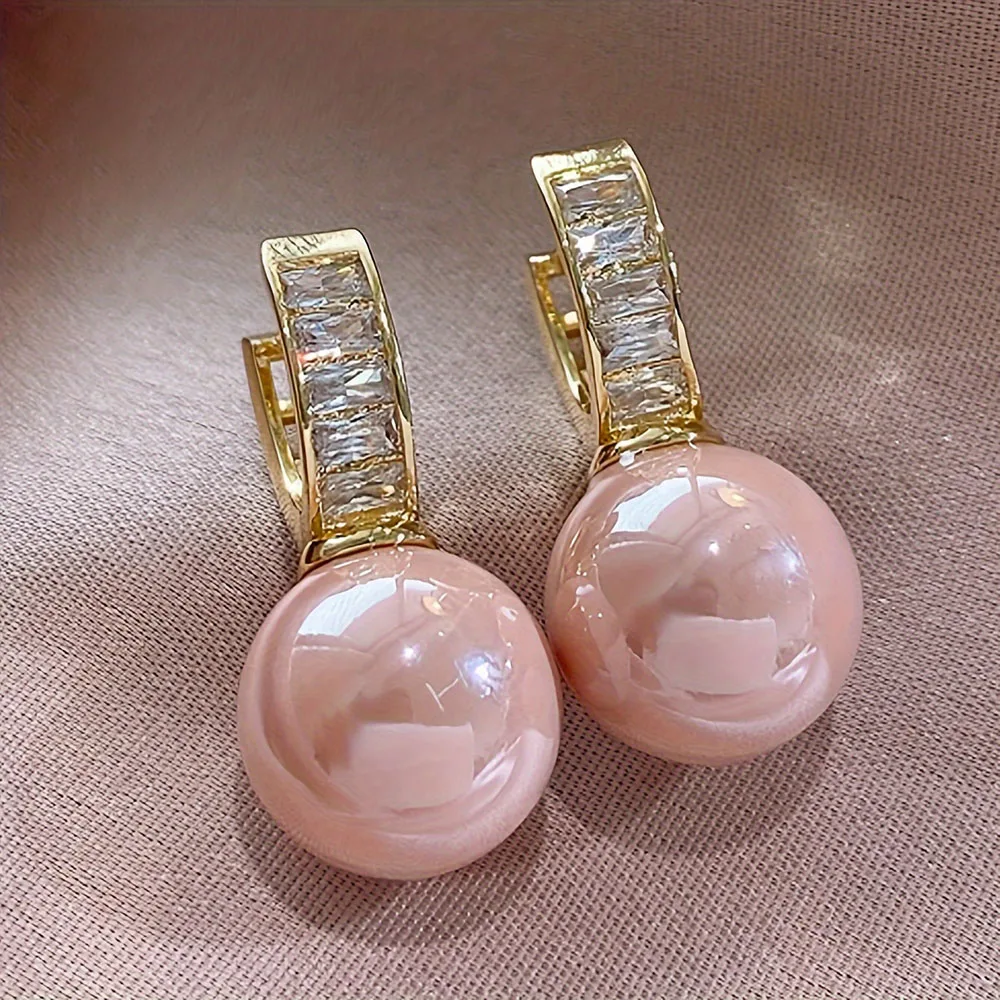 

New Pink Pearl Imitation Dangle Earrings for women Temperament Elegant Geometric Crystal Wedding Party Dating Jewelry Gifts