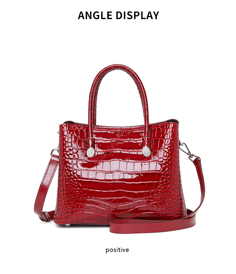 Echte Rindsleder-Handtasche mit Krokodilmuster für Damen, Glänzende Leder-Tragetasche, Tragbare Umhängetasche mit Mehreren Taschen für Pendlerinnen – Detail 7