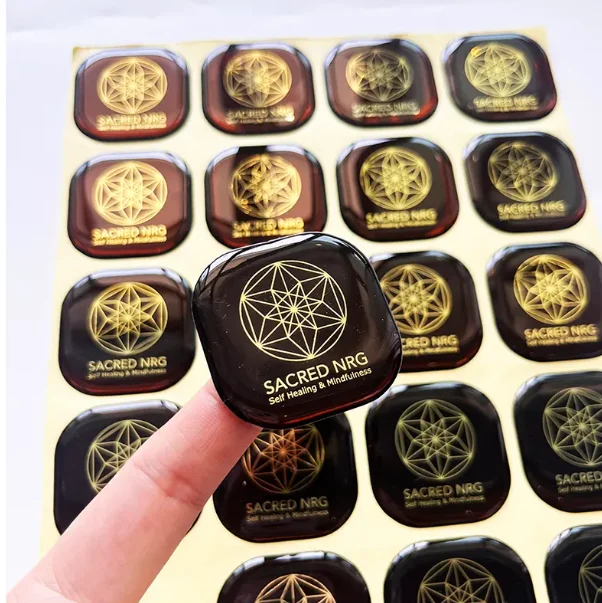 Customized glossy waterproof 3D dome epoxy sticker 3M adhesive waterproof transparent resin label for packaging