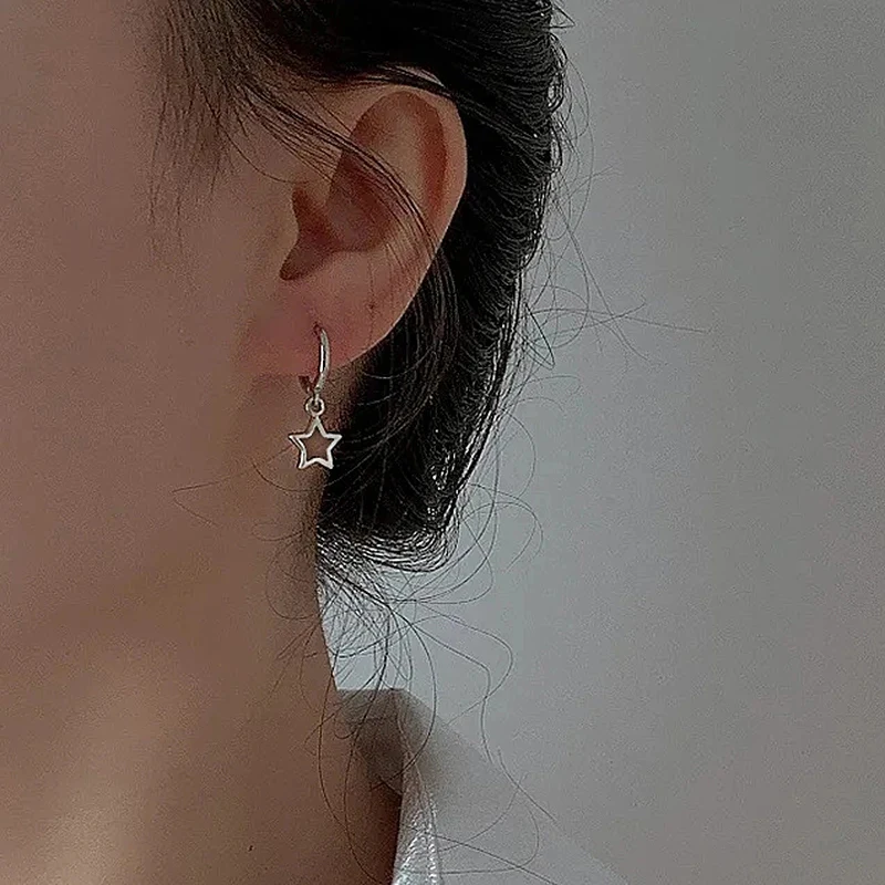 Hollow Star Earrings for Women Gothic Punk Silver Color Mini Stars Drop Earrings