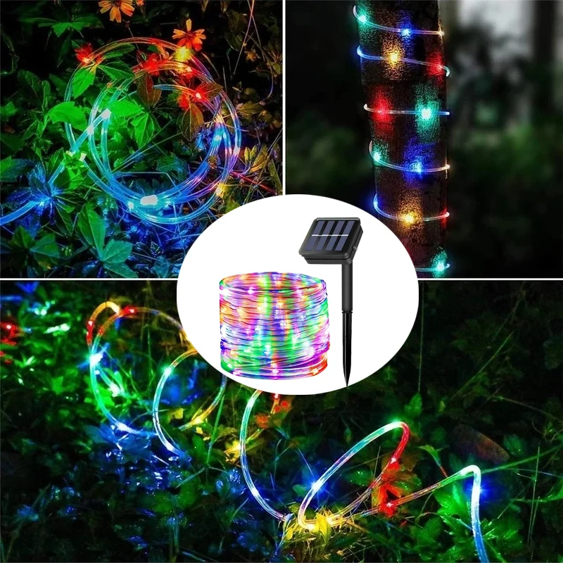 

Outdoor Solar Rope Light String 8 Pattern, LED Copper Wire Fairy Light 7M 12M Waterproof Tube for Garden Wedding Yard Decoration