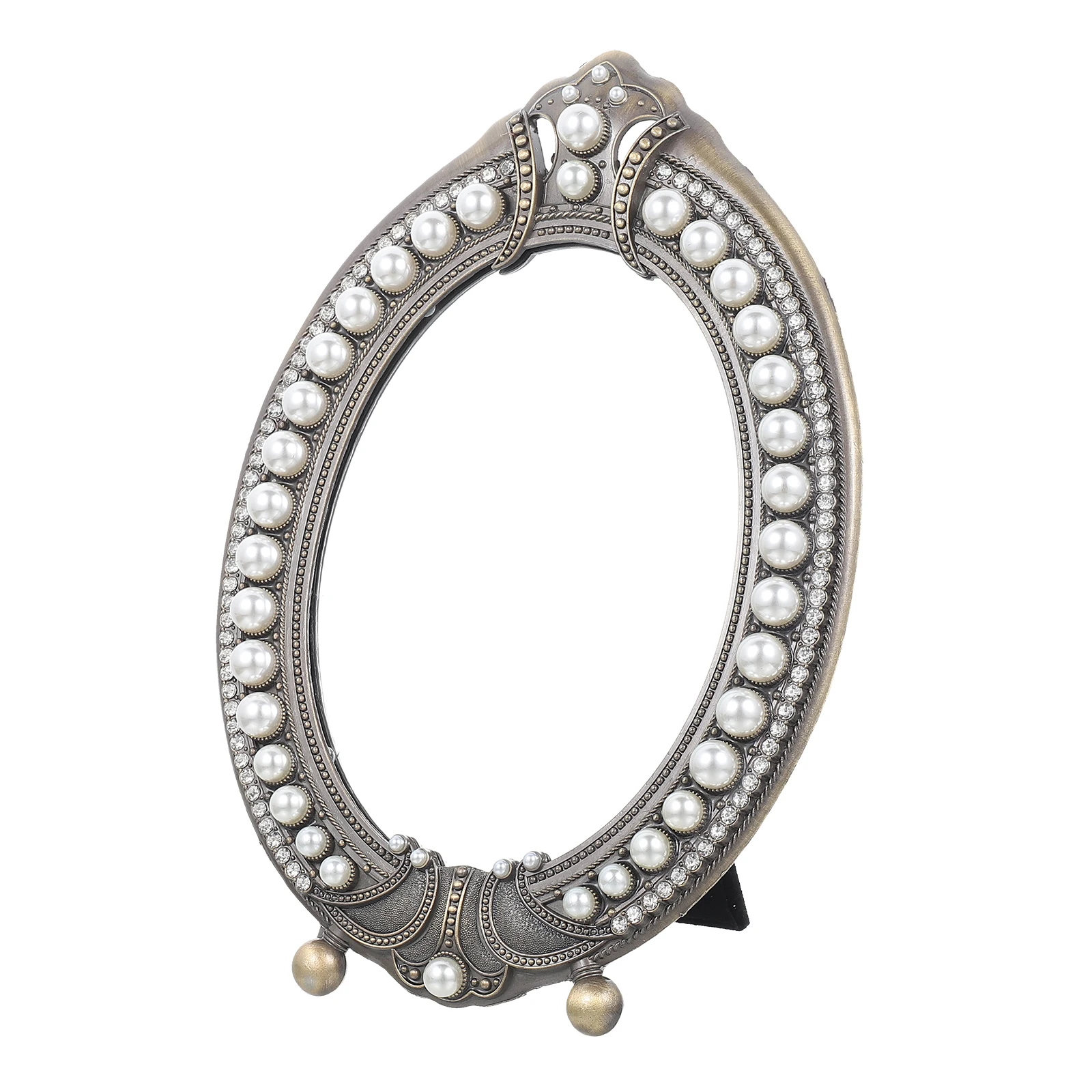 Vintage Perle Make-up Spiegel Desktop Ständer Zinklegierung Retro Tisch Eitelkeit Kommode Dekor für Schlafzimmer Schönheit