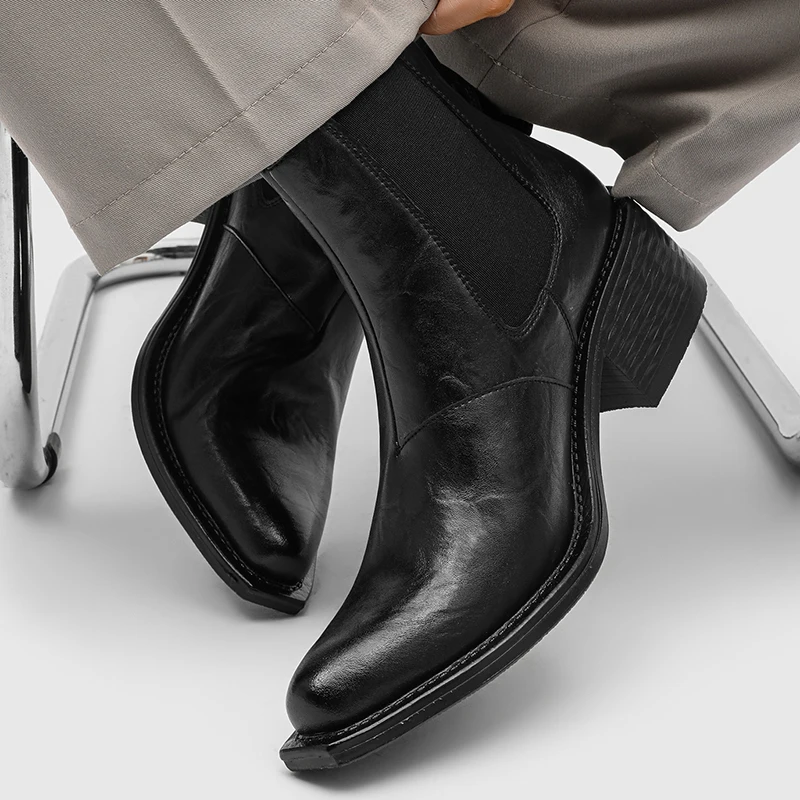 Retro Men's Casual Shoes, Versatile and Comfortable, Pointed Toe, Raised Toe, Short Boots, Large Size, Slip-On