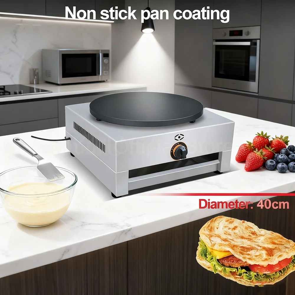 صانع الكريب التجاري يعمل بالغاز تفلون طلاء غير لاصق 2800Pa 40 سنتيمتر سطح الطبخ ماكينة صنع الفطائر لكشك طعام الشارع