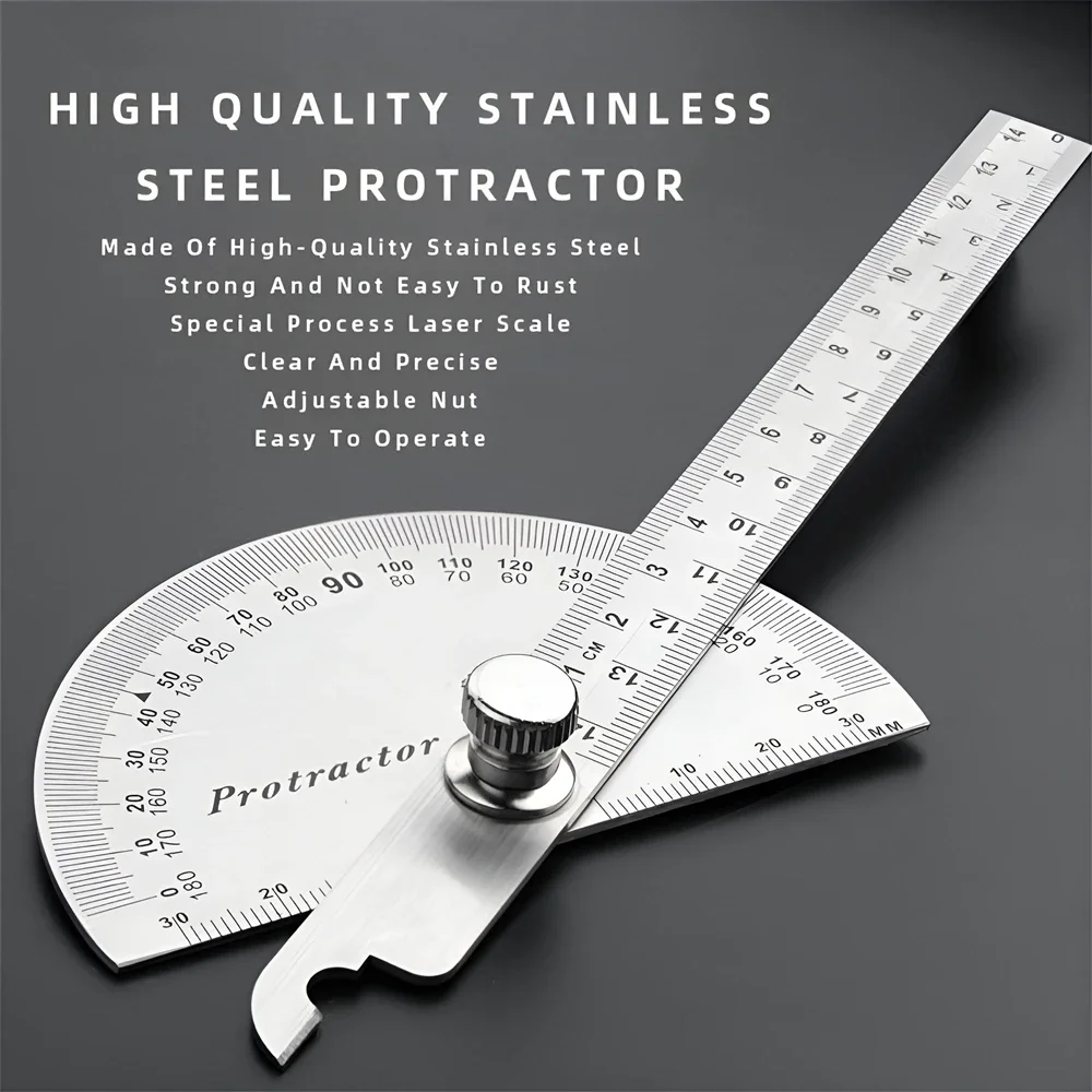 1PC Protractor Angle Ruler Stainless Steel Goniometer Dividing Gauge Angle Ruler 180 Degree Semi Circular Carpenter 14cm