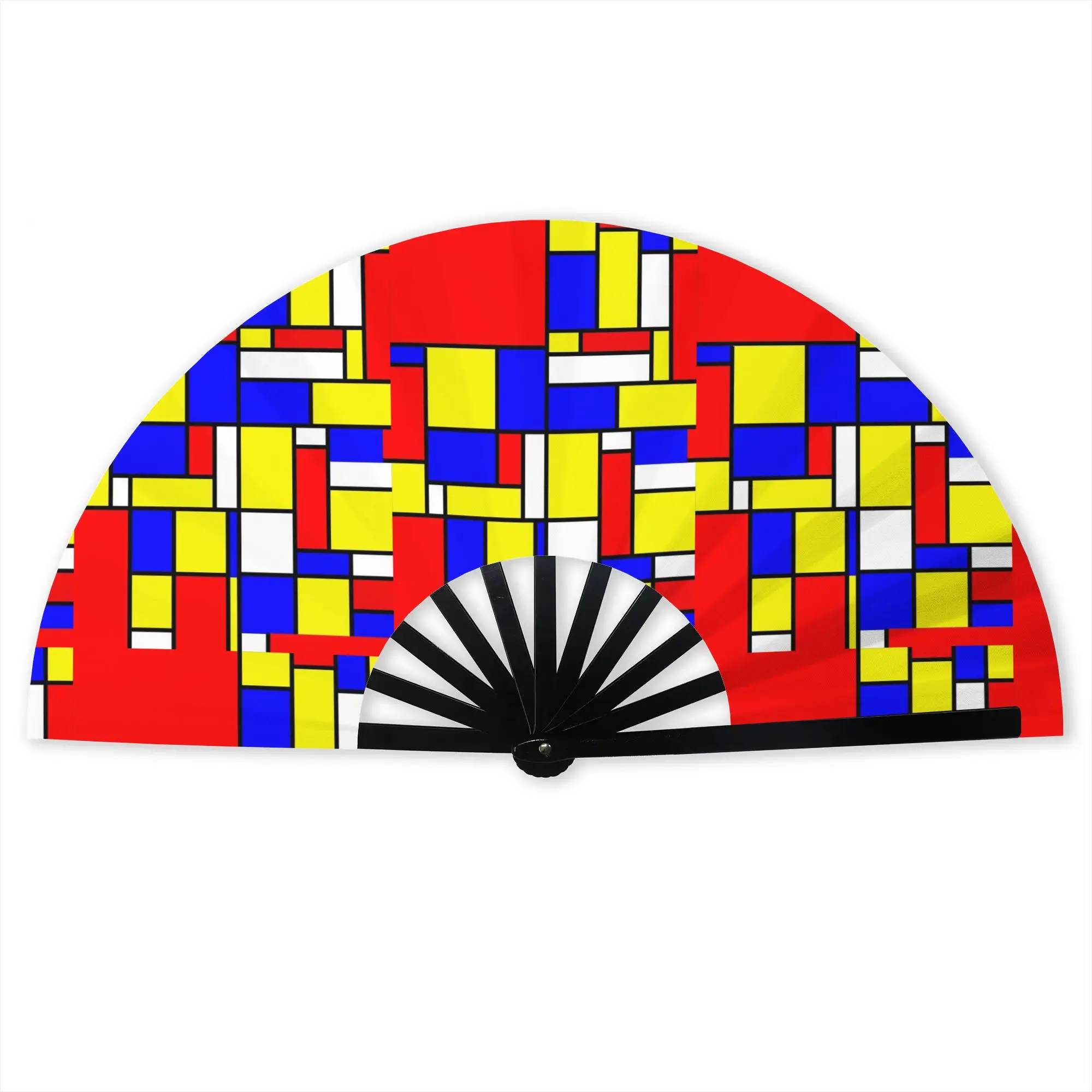Customized Abstract Art Mondrian Portable Pocket Fan Outdoor  Polyester Folding Fan Chinese Dance Handheld Cooling Fans