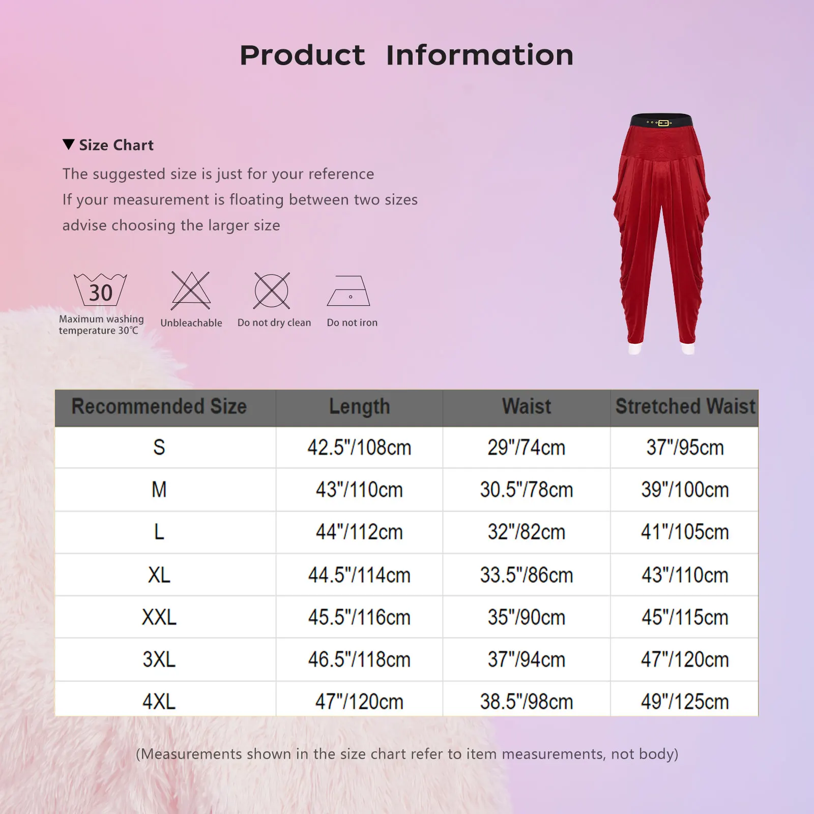 الرجال عيد الميلاد موضوع حفلة زي حزام مطاط التباين اللون المخملية السراويل الفضفاضة سانتا كلوز عطلة المهرجانات تأثيري ارتداء