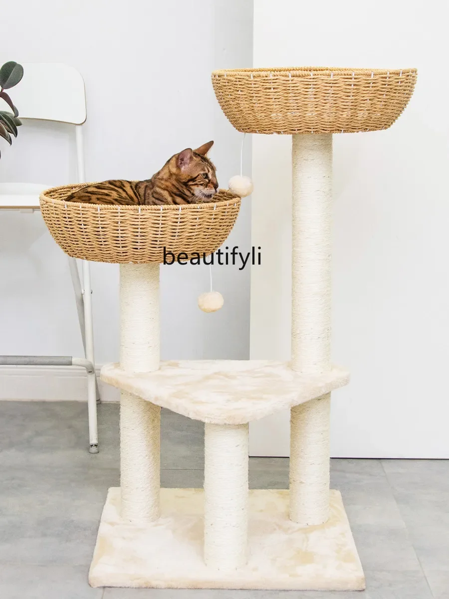 Rattan Weaving Cat Climber Home Nest Tree Integrated Sisal Climbing Jumping Platform Cat House Villa