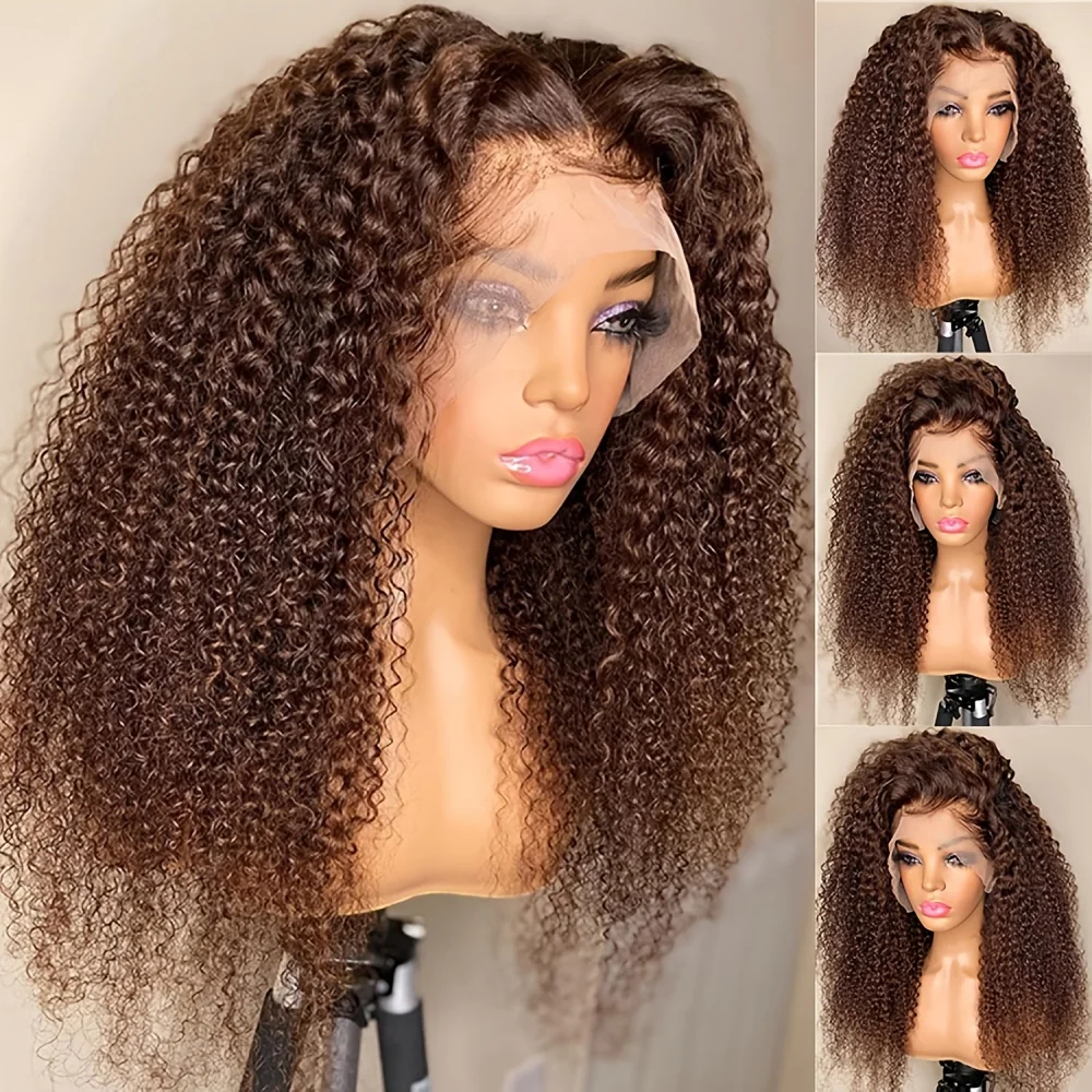 

180 Density Soft 26Inch Long Kinky Curly Brown Lace Front Wig For Women Synthetic Preplucked Glueless Baby Hair Daily
