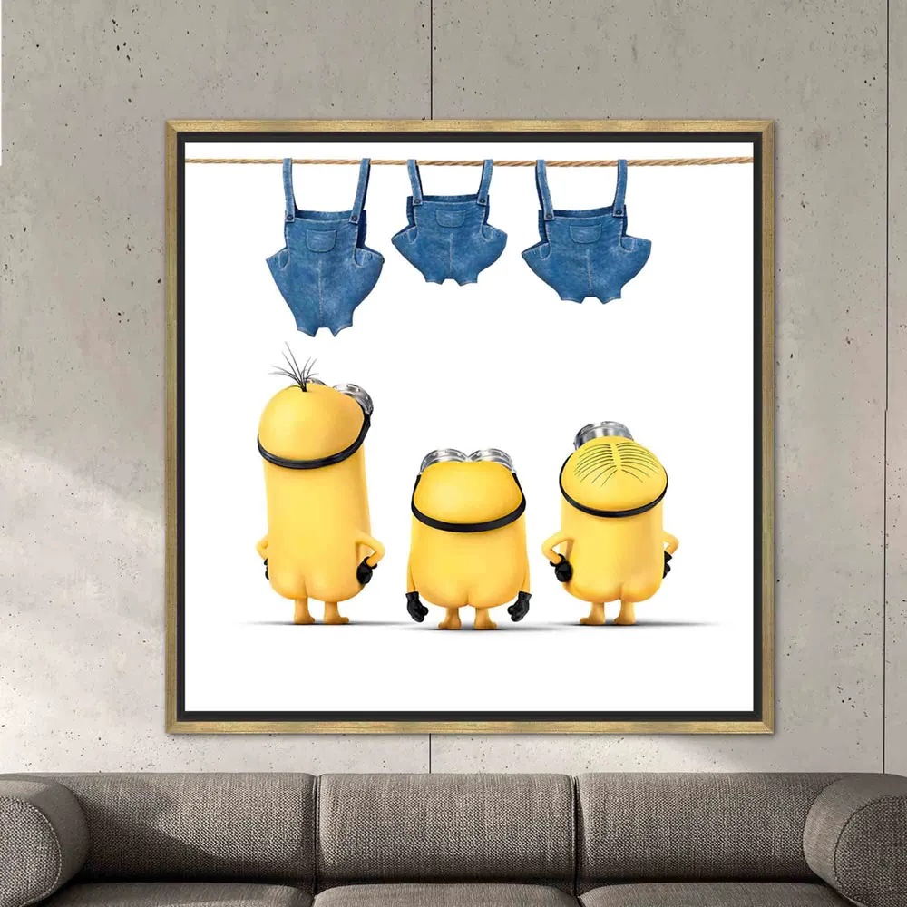 Disney Classics Yellow Minions Hang Blue Clothes Colorful  Painting Canvas Poster Decoration Living Room Bedroom Decor Gifts