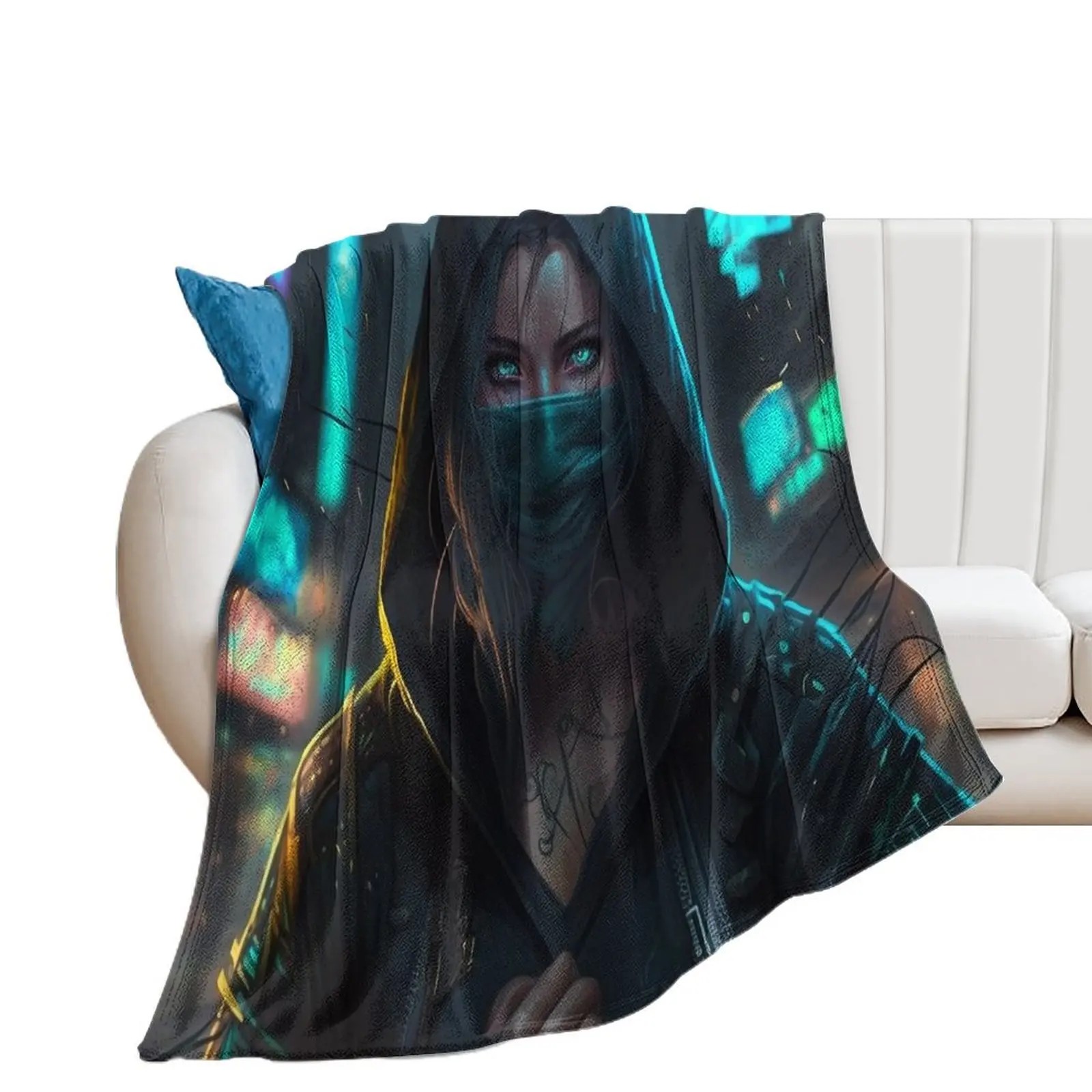 

Cyberpunk Assassin Throw Blanket Hairy manga Blankets