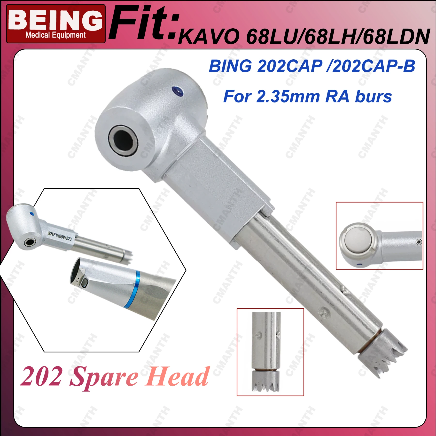

BEING Dental Handpiece 1:1 Contra Angle Replacement Head For Kavo 68LU/68LH/68LDN Low Speed Handpiece Accessories 202CAP/202CAPB