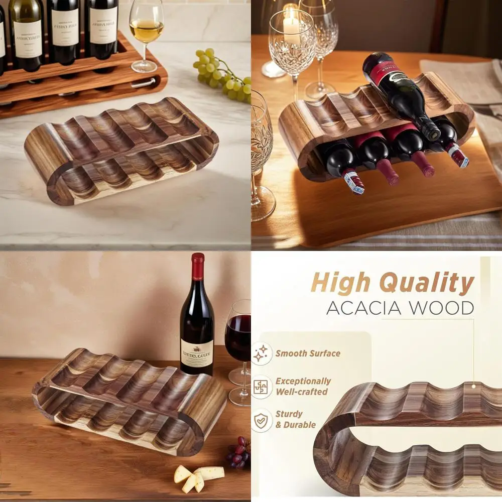 

Стойка для вина из дерева акации на 8 бутылок — отдельно стоящая столешница для хранения на кухне и баре (16,34x5,91x4,92)