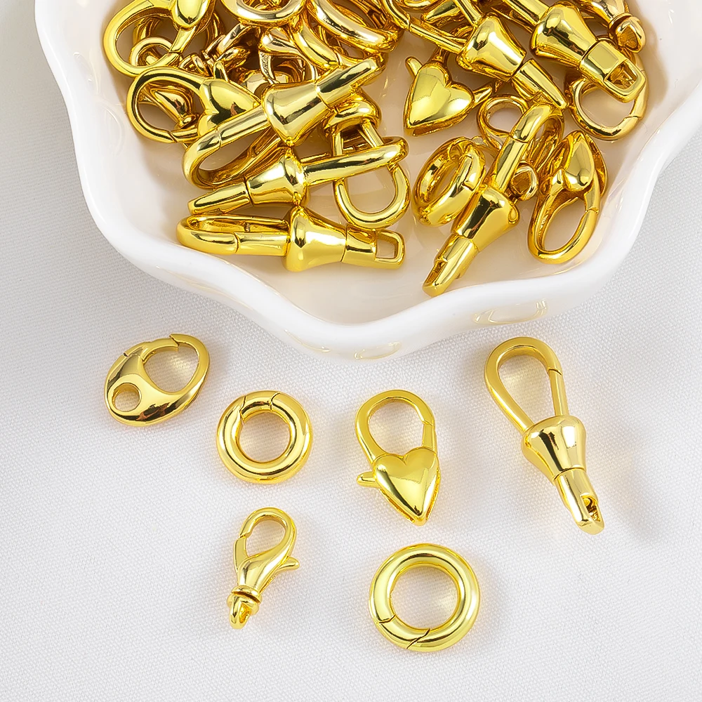 18K Gold Plated Brass Heart Oval Waterdrop Spring Clasp Connector DIY Bracelets Necklaces Lobster Buckle Jewelry Making Findings