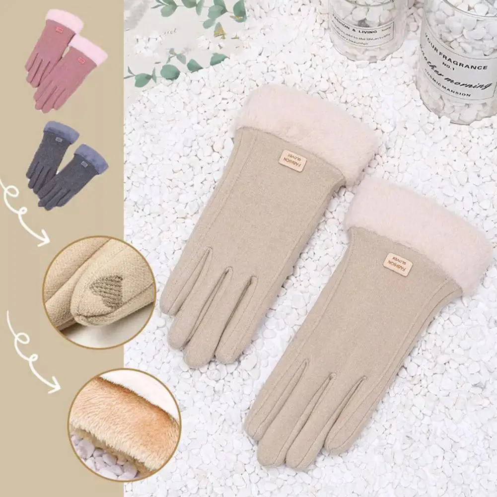 Thick Plush Gloves Warm Thick Cold Resistant Fashion Driving Gloves Sports Cycling Touch Screen Design For Women T5E2