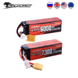 SUNPADOW 4S Lipo Battery 14.8V 6000mAh 7300mAh 70C with XT90 T Connector for RC Buggy Truggy Vehicle Car Truck Tank Racing Hobby