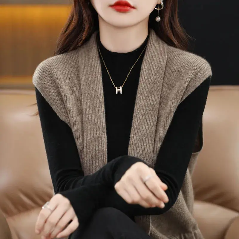 Autumn Winter Women Lace-up Long Sweater Coat Korean Fashion Casual V-Neck Solid Vintage Knitted Loose Cardigan Sleeveless Tops