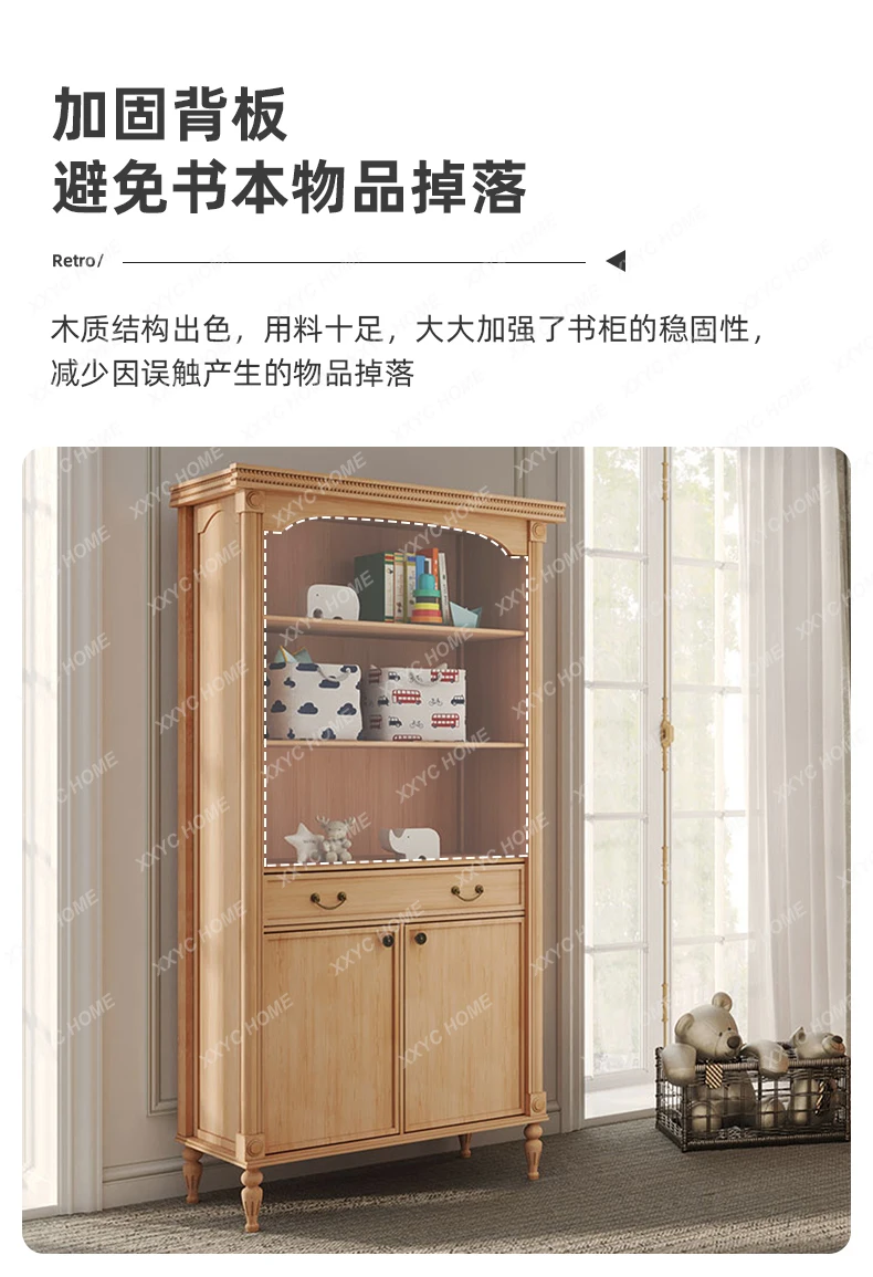 

retro solid wood bookcase small apartment living room open display cabinet