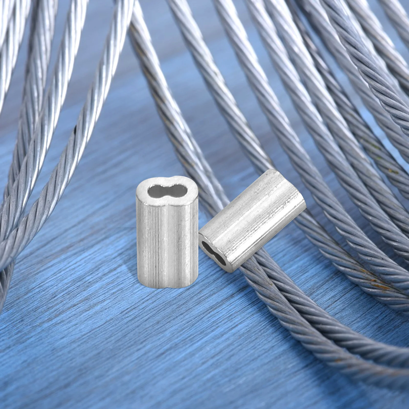 Herramienta de prensado de Cables de piezas, manguito de aluminio en forma de 8, abrazaderas para Cables Suite 070x030x020cm, manguitos de cuerda plateados, 100