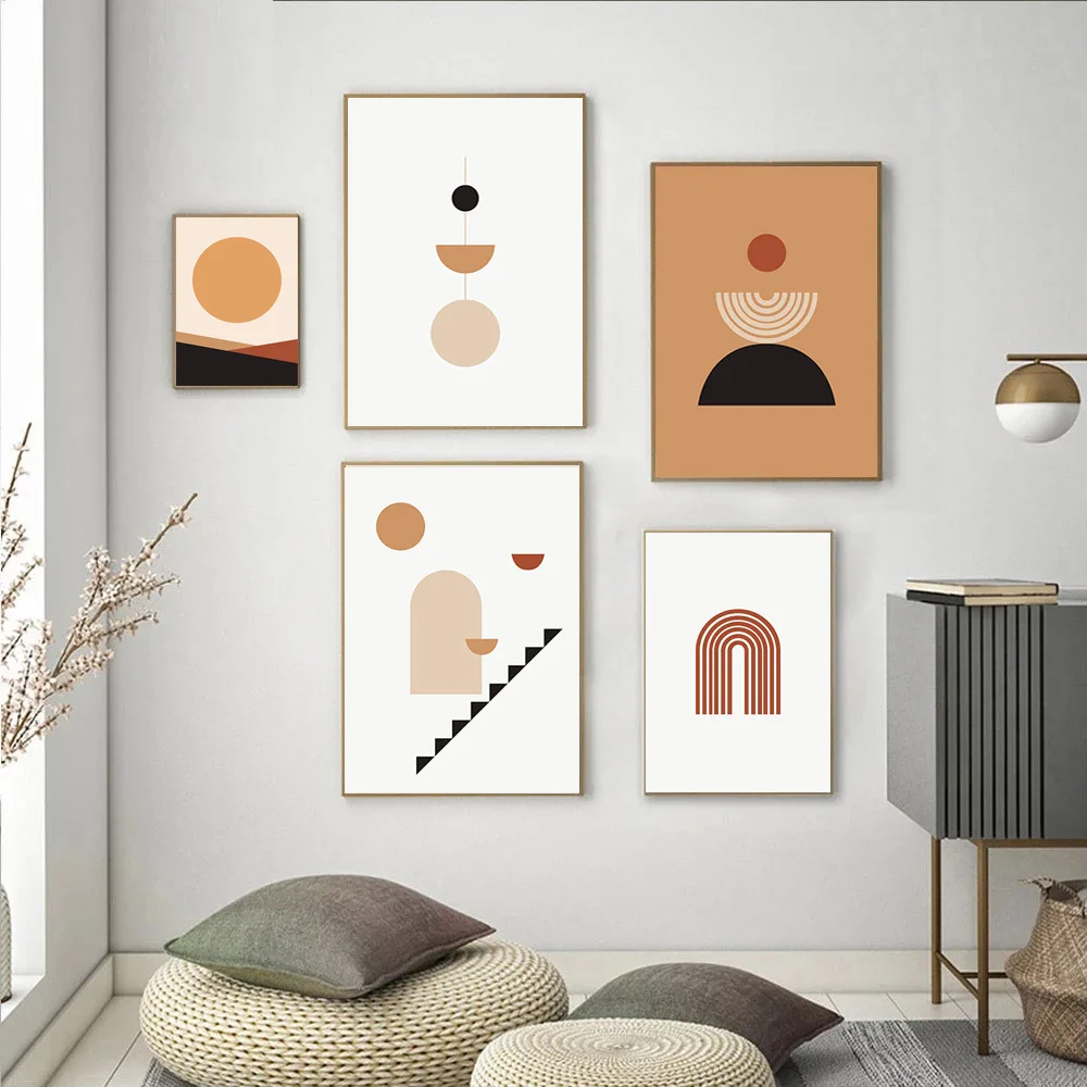 Modern Morandi Abstract Style Figure Color Blocks Unframed Canvas Painting Posters For Living Room Bedroom Home Wall Art Decor