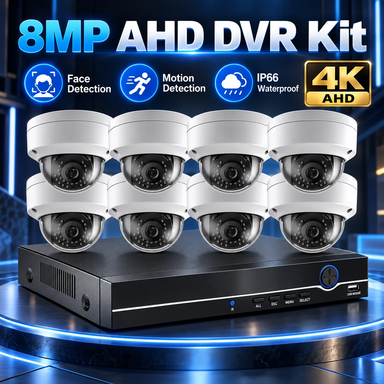 8CH 8MP CCTV Facial AHD System Outdoor Day/Night Video Surveillance Lightweight Video DVR Explosion-proof Security Camera System