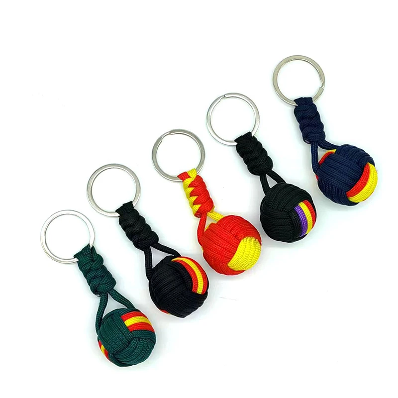 Military Parachute Woven Rope Ball Keychain Lanyard Key Ring Monkey Fist Key Chains Outdoors Survival Tool Jewelry image 3