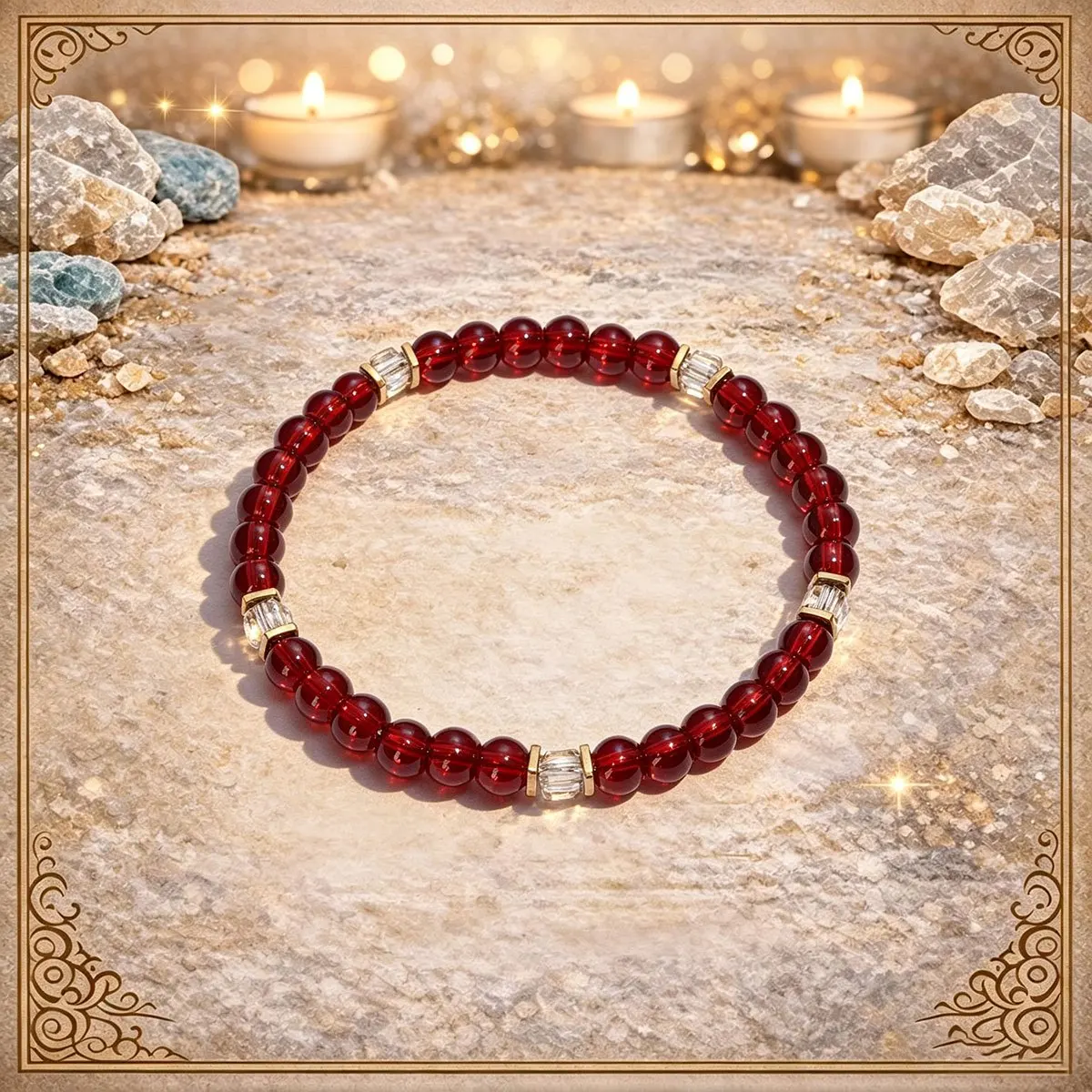 Vintage style garnet 6mm bead elastic bracelet, symbolizing guardianship, perseverance,and loyalty, the best gift for loved ones