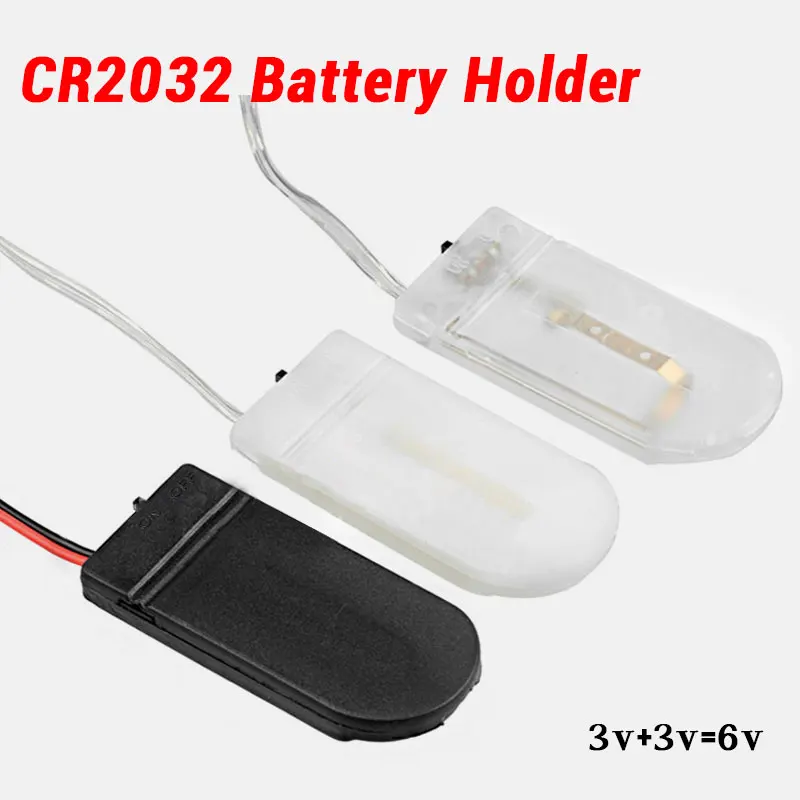 Cr2032 Battery Holder 6V Button Batteries Holders 2032 3V Coin Cell Box with NO/OFF Switch Wire Leads Double Slot Tandem Case