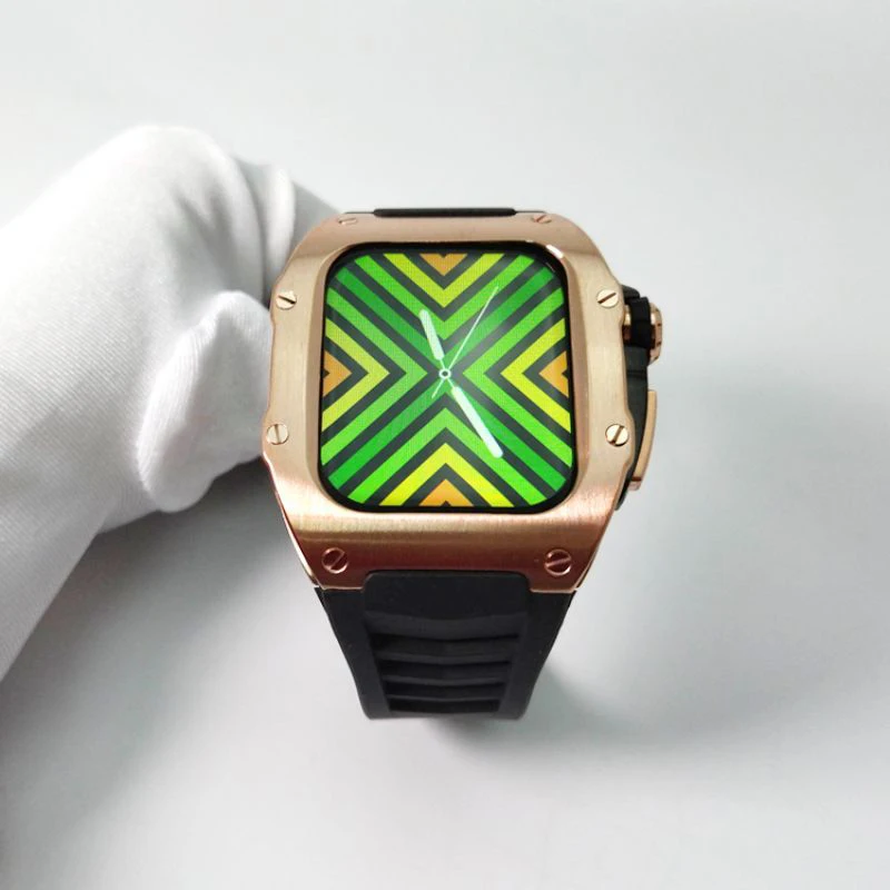 Luxe Roestvrijstalen Fluoro Rubberen Band Voor Apple Watch Case 45Mm Iwatch Serie