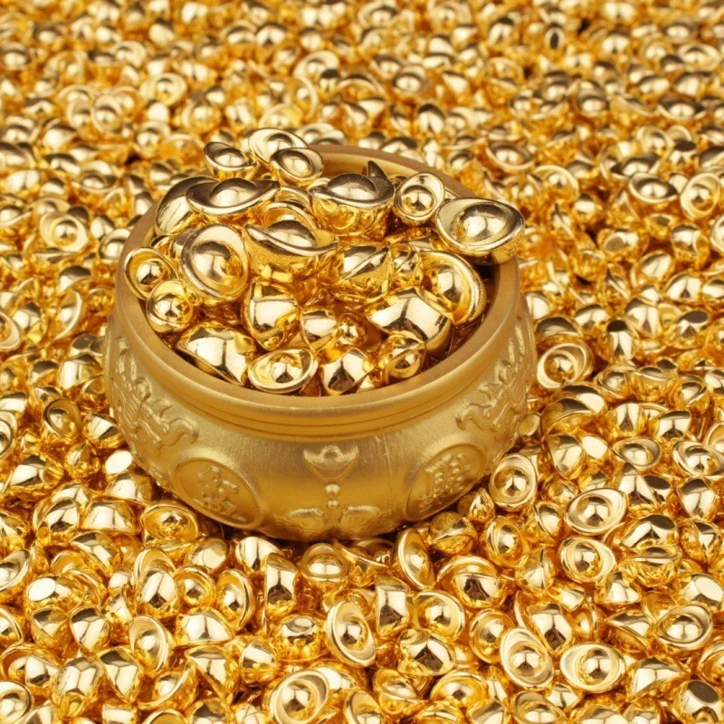 100pcs Mini Gold Ingot Ornaments, Small Metal Gold Ingots Aquarium Decorations Perfect Gift and Craft
