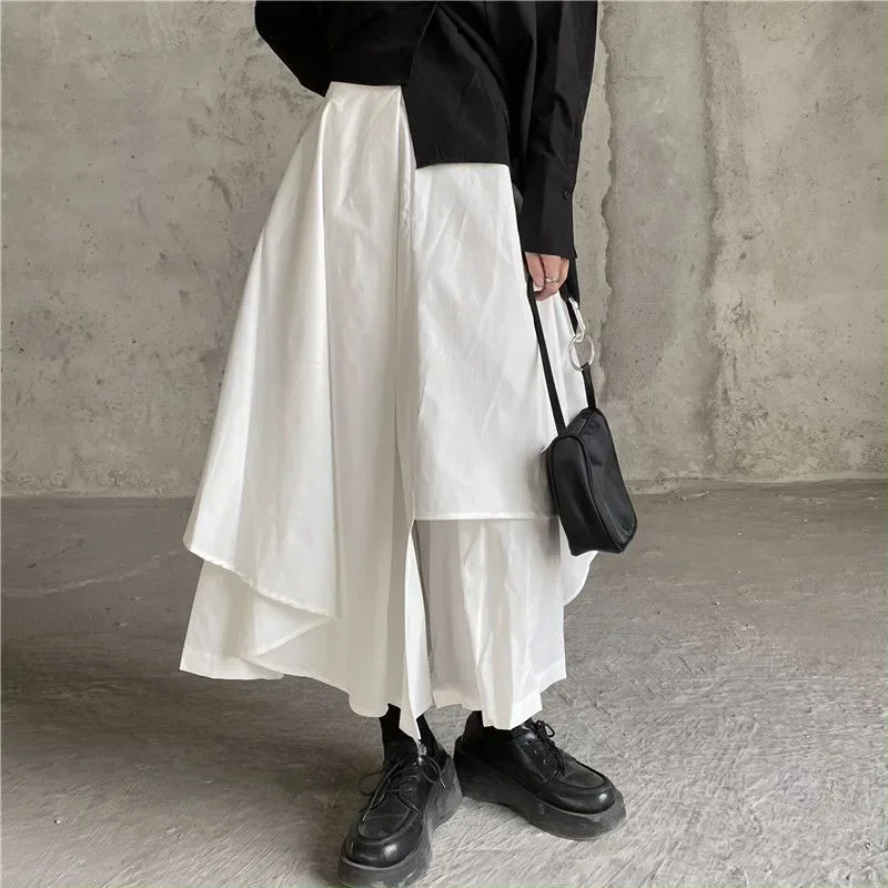 Women Black Skirts Japanese Gothic Irregular High Waist Pleated Skirt Pants for Women Vintage Cargo Skirts Female Clothes Ladies