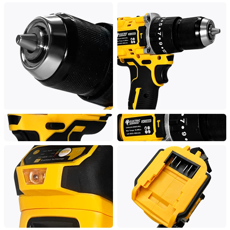 EGOD DCD800 브러시리스 무선 임팩트 드릴, 강력한 다기능 산업용 가정용 전동 공구, DeWalt 20V 배터리에 적합