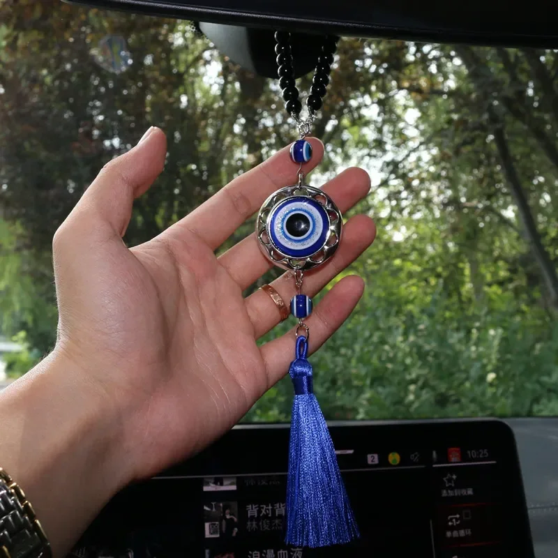 Crystal Tassels Blue Eyes Car Accessories Demon-Eye Auto Rearview Mirror Pendant Car Decoration Halloween Gifts Talisman For Man