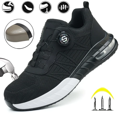 Zapatos de seguridad con punta de acero para hombre, botas de seguridad con botones, antigolpes y antipinchazos, ligeras, a la moda y duraderas