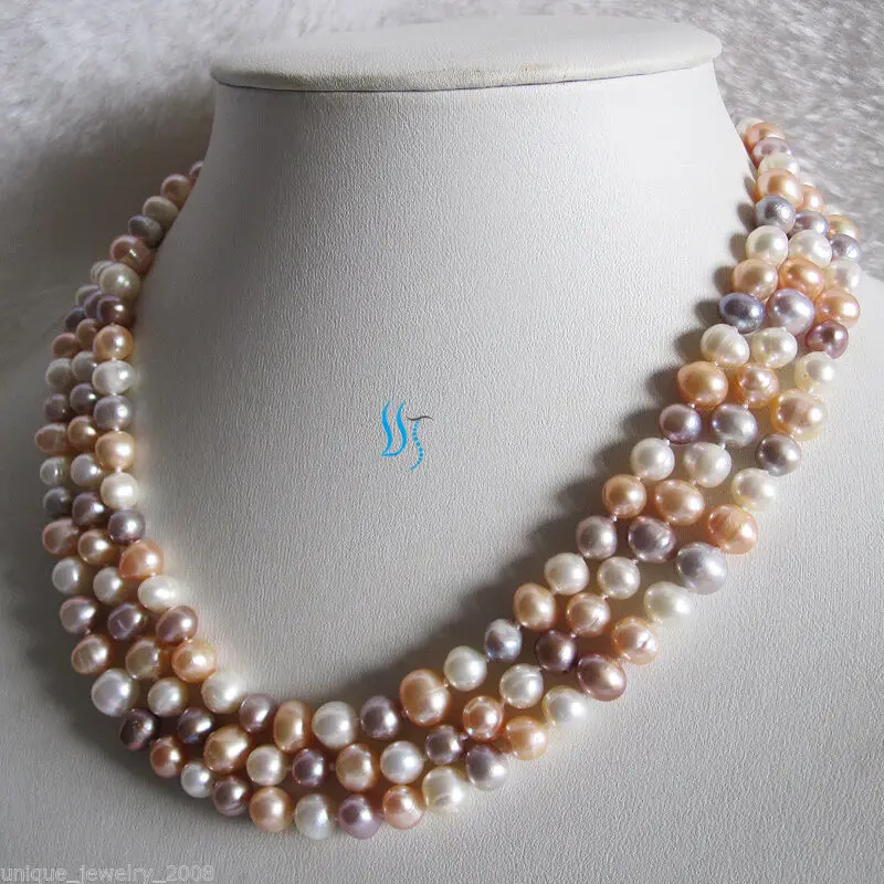 

48" 6-8mm Multi Color Freshwater Pearl Necklace White Peach Pink Lavender Strand