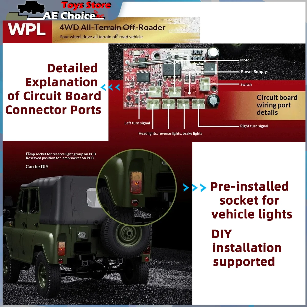WPL C94 1:12 RC Car Simulation UAZ-469 Climbing Off Road Vehicle 2.4GHz 4WD Simulation Model Car Children Boys Birthday Gift Toy