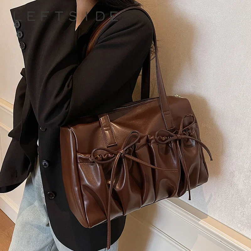 

Левая сторона с бантом, искусственная кожа, ретро сумка подмышки для женщин, тренд 2025r, новая мода, сумки Y2K, женские дорожные сумки на плечо