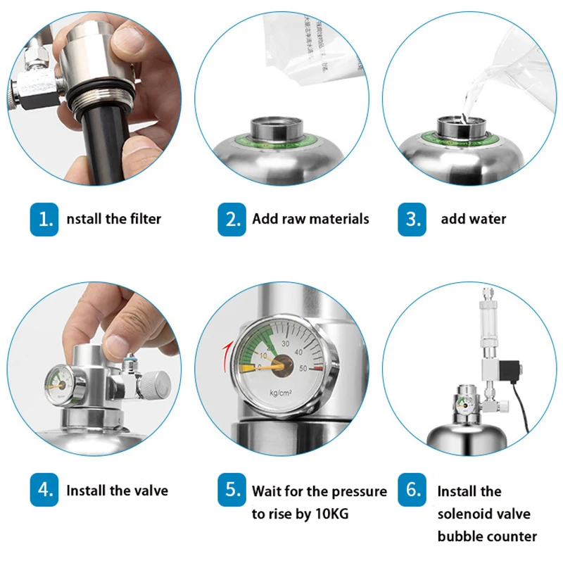 Imagem -04 - Gerador de Co2 para Aquário 1l 2l Sistema Gerador de Cilindro de Co2 Injeção de Água em Aço Inoxidável Medidor de Bolhas Planta Aquática