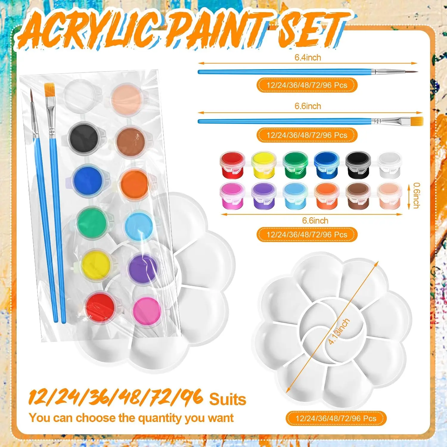 384 Pcs/96 Set Mini Paint Set for Kids Bulk, Back to School 12 Colors Washable Painting Kit with Brushes and Palettes, Arts Crafts Party Favors for Classroom DIY Painting (Vivid Color)