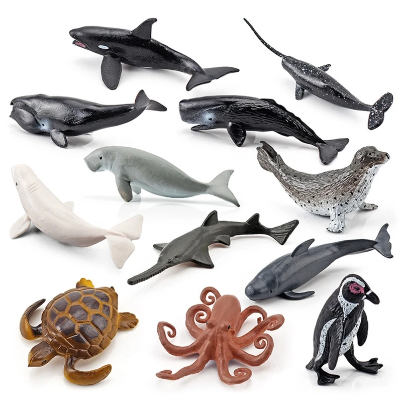 Conjunto modelos animales marinos resina, juguete colección juguetes simulación ballena esperma