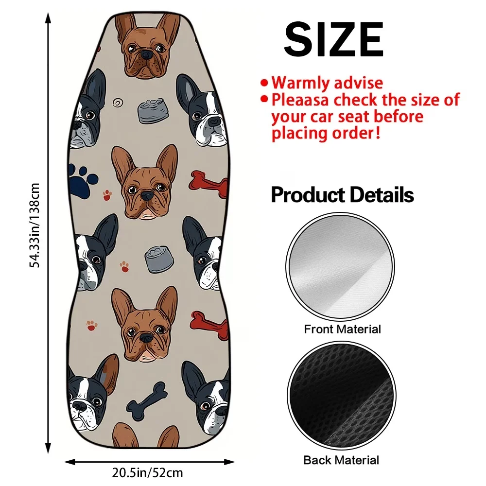 1-Piece Set French Bulldog Bone Paw Print Car Seat Cover – Suitable for Most Cars, Trucks, Vans, and Suvs |   Durable Polyester Front Seat Protective Cover |   Easy to Install and Clean |   Universal Size |   Add a Touch of Style to Your Car's Interior