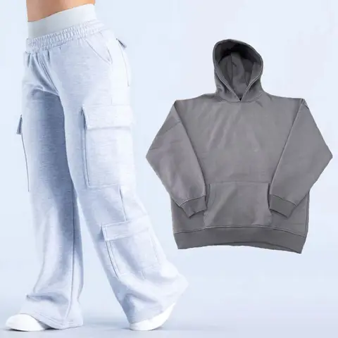 Women Leisure Sweatshirt Jogger Straight Trousers With Logo Trendy Sports Hoodies Pants Multiple Pockets Cargo Pants Tracksuit