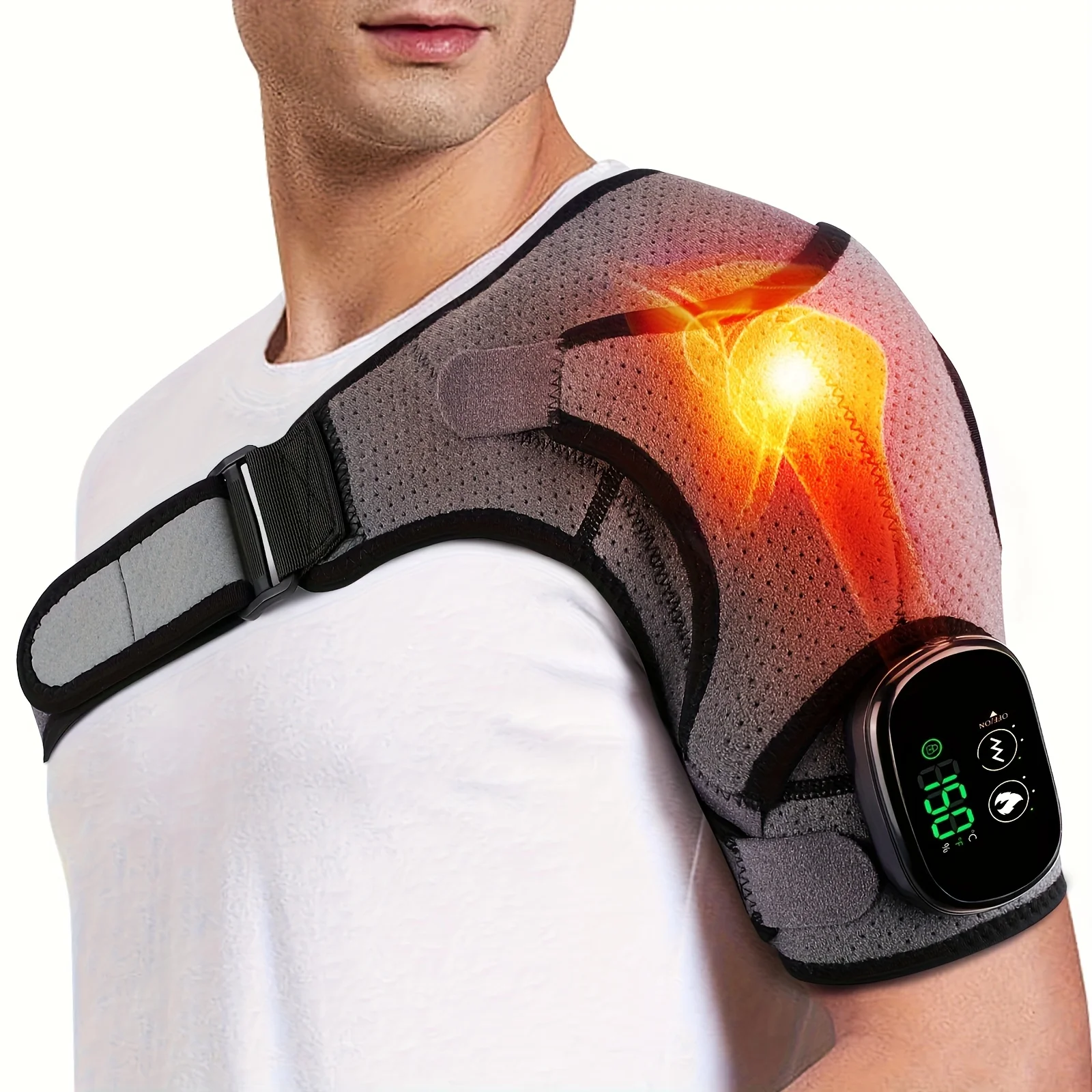 

Wireless Heating Shoulder Wrap And Massager -3 Heat/3 Vibration Settings,For Shoulders And Knees,Home And Travel Massager.