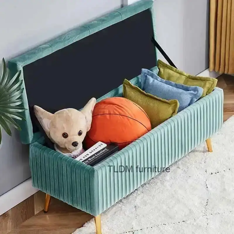 

Stools Living Furniture Room for Entrance Velvet Home Ottomans Nordic Storage Bench Bedroom Shoe Changing Stools Bed End Stool